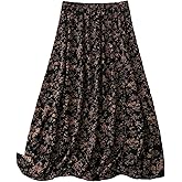 MakeMeChic Women's Plus Size Maxi Skirt Fall Floral Black Ruffle A Line Long Skirts