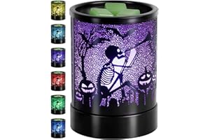 Hituiter Halloween Wax melt Metal Warmer for Scented with 7 Colors LED Changing Wax Burner Melter and Scentsy Warmer for Halloween Decorations Indoor