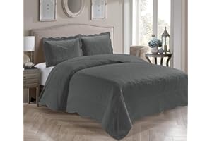 Home Collection 3 Piece Over Size Embossed Solid Color Coverlet Bedspread New # Veronica (Charcoal, King/California King)