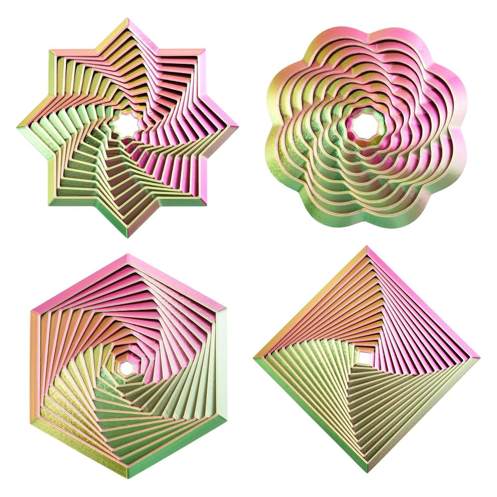 4-Pack Gradient Fractal Fidget Toy for Adults and Kids,3D Printed Hexagon Sensory Toys for Stress Relief, Spiral Visual Fidgets for Anxiety, Silent Office Desk Toys for Focus (Red Yellow Green)