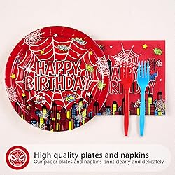 Grencian 96Pcs Spider 4th Birthday Party Supplies