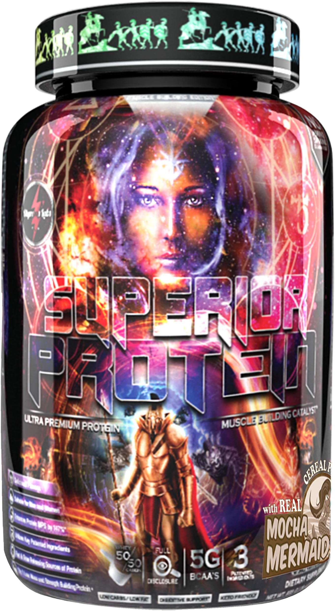 Superior Protein Muscle Building Edition - Cereal Inspired Flavors with Real Cereal Pieces- Natural 50/50 Fully Disclosed Whey Protein Concentrate & Micellar Casein - Mocha Mermaid (Mocha Chocolate)