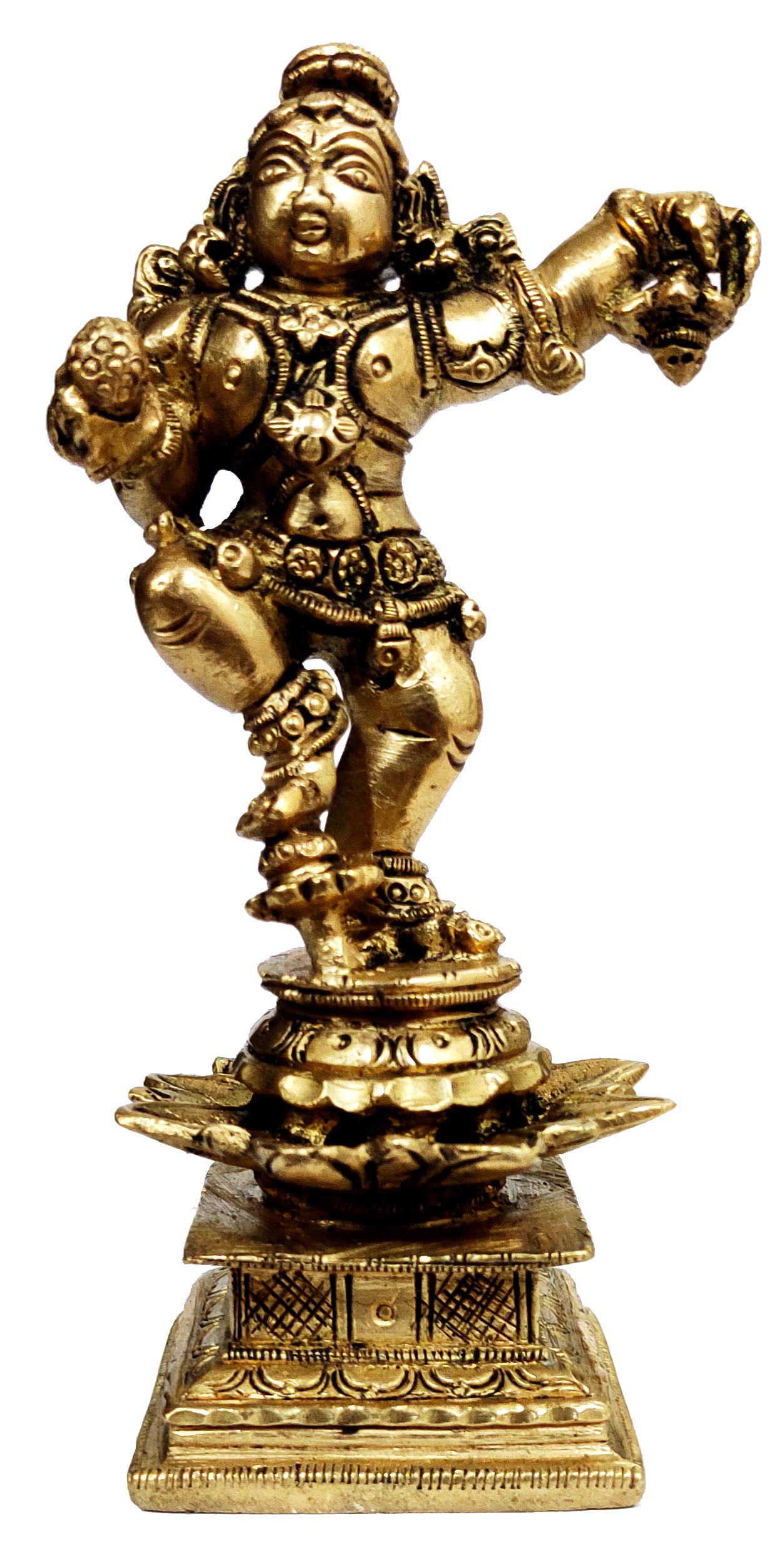 Purpledip Brass Statue Dancing Bala Krishna: Collectible Idol Laddu Goapala (12065)