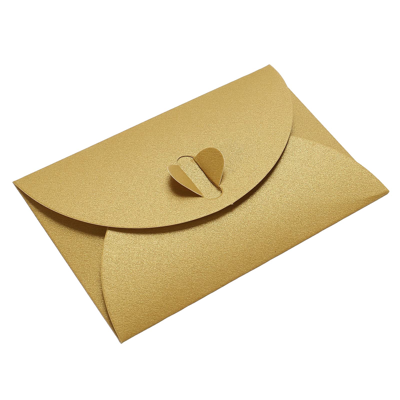 PATIKIL Mini Envelopes, 50 Pack Heart Clasp Tiny Items Storage Cute Present Card Holder for Wedding Greeting Party, Golden