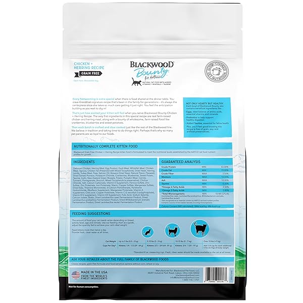BLACKWOOD BOUNTY DRY CAT FOOD, KITTEN FORMULA, CHICKEN & HERRING RECIPE, 4.5 POUND BAG, HIGH PROTEIN, GRAIN FREE