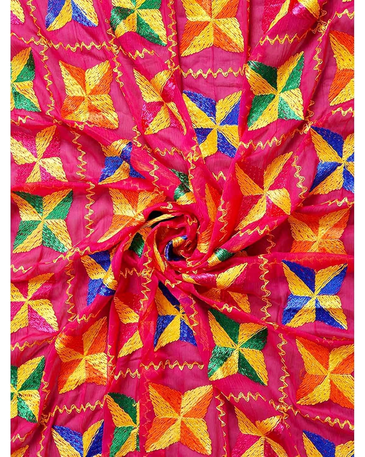 generic women's amritsari magents colour art chiffon phulkari dupatta (ka56789, pink, medium)