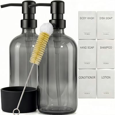 MIUSITE Glass Soap Dispenser 500ml Grey with Non-Slip Silicone Base 2pc