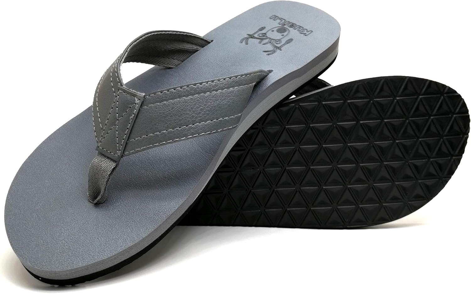 KuaiLu Men's Yoga Mat Leather Flip Flops Thong Sandals with Arch Support Grey Sandals