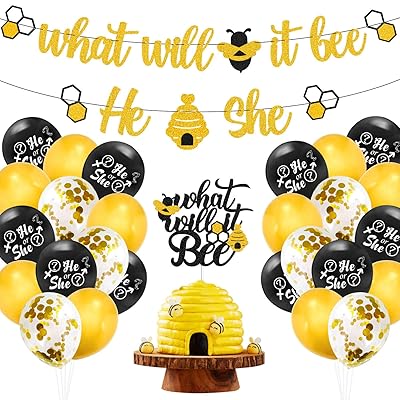 Buy What Will It Bee Gender Reveal Party Decorations Set He Or She Bee Banner Bumble Bee Cake Topper 12 Black Gold Confetti Latex Balloons Boy Or Girl Themed Baby Shower Party