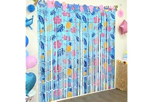 Bupelo Cartoon Birthday Party Supplies, 2 Pack Hawaiian Element Pattern Foil Fringe Curtains, Animation Themed Photo Booth Prop, Photo Backdrop, Streamers for Kids Cartoon Birthday Party Decorations