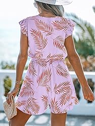 CUPSHE Women's Romper Tropical Flutter Sleeve Boho