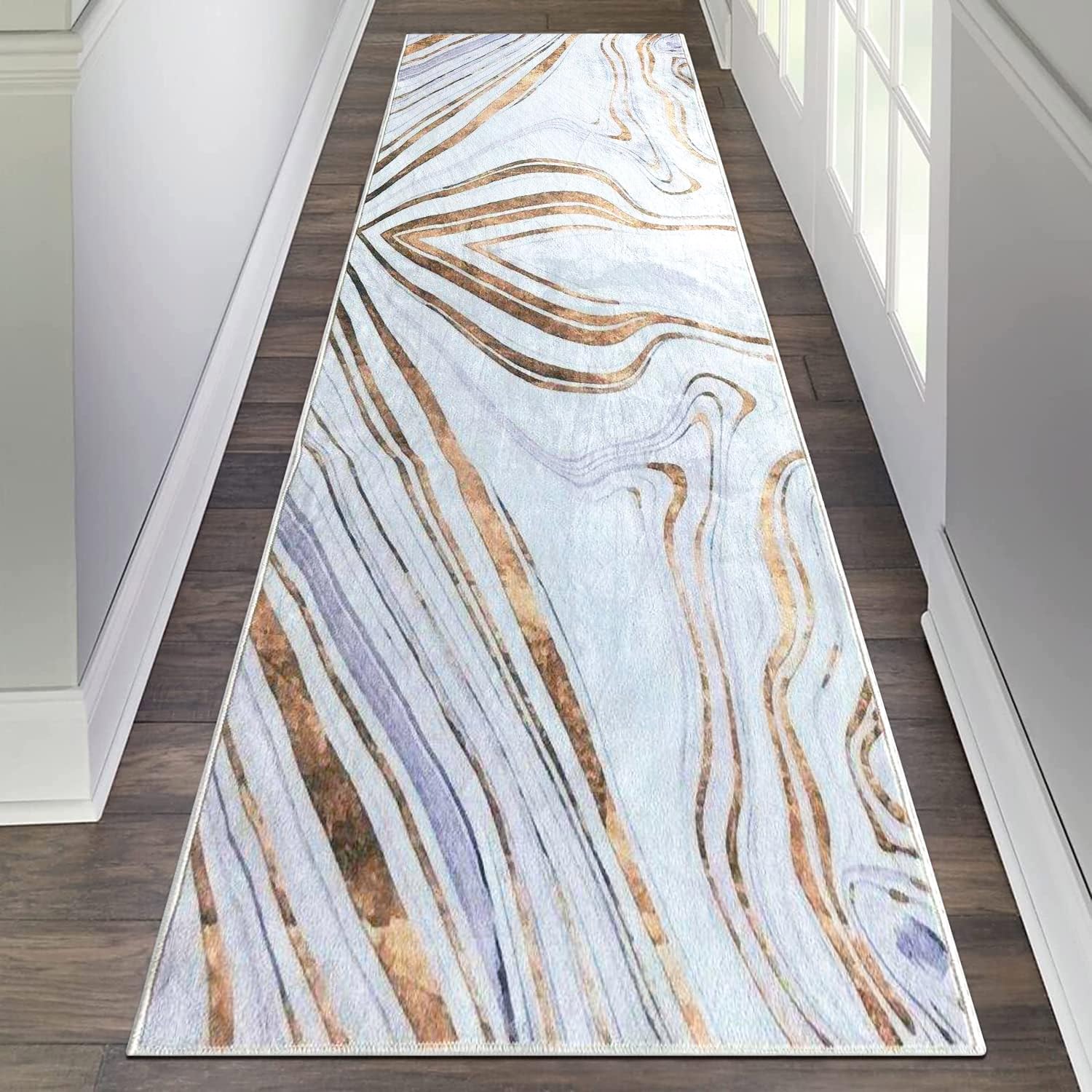 MGrow in Style Runner Rug for Hallway Non Slip 65 x 180 cm Marble Gold Design Carpet Long Hall Washable Rugs Grey Kitchen Floor Runners for Hallway Entryway Living Room Bedroom Laundry Room