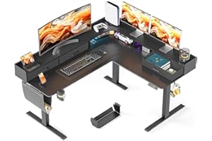 WALKINGDESK 63 Inches Height Adjustable L Shaped Standing Desk with 3 Drawers and Monitor Shelf, Electric Corner Comupter Desk, Sit Stand up Home Office Desk, Ergonomic Gaming Desk, Black