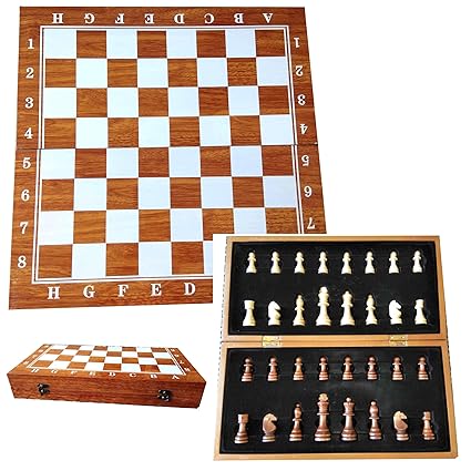 Onex 18.5 x 18.5 inch High-Class Foldable Wooden Chess Board with Wooden Coins.