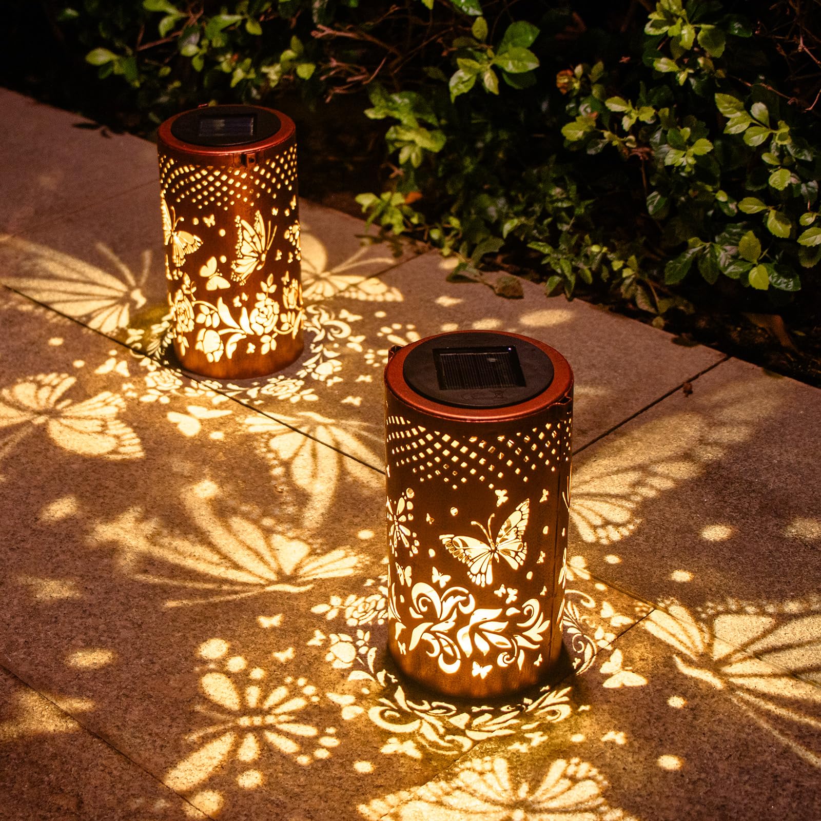 Photo 1 of 2 Pack Butterfly Birthday Gifts for Women Mom Grandma Solar Lanterns Outdoor Waterproof Garden Decor Metal Hanging LED Decorative Light for Patio Yard Lawn Backyard Front Porch Gardening Gifts