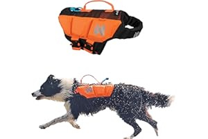 Non-stop dogwear Protector Life Jacket, Innovative Dog Life Jacket, Breathable Dog Swimming Vest with Ergonomic Design for Full Freedom of Movement, Black/Orange, Size 5