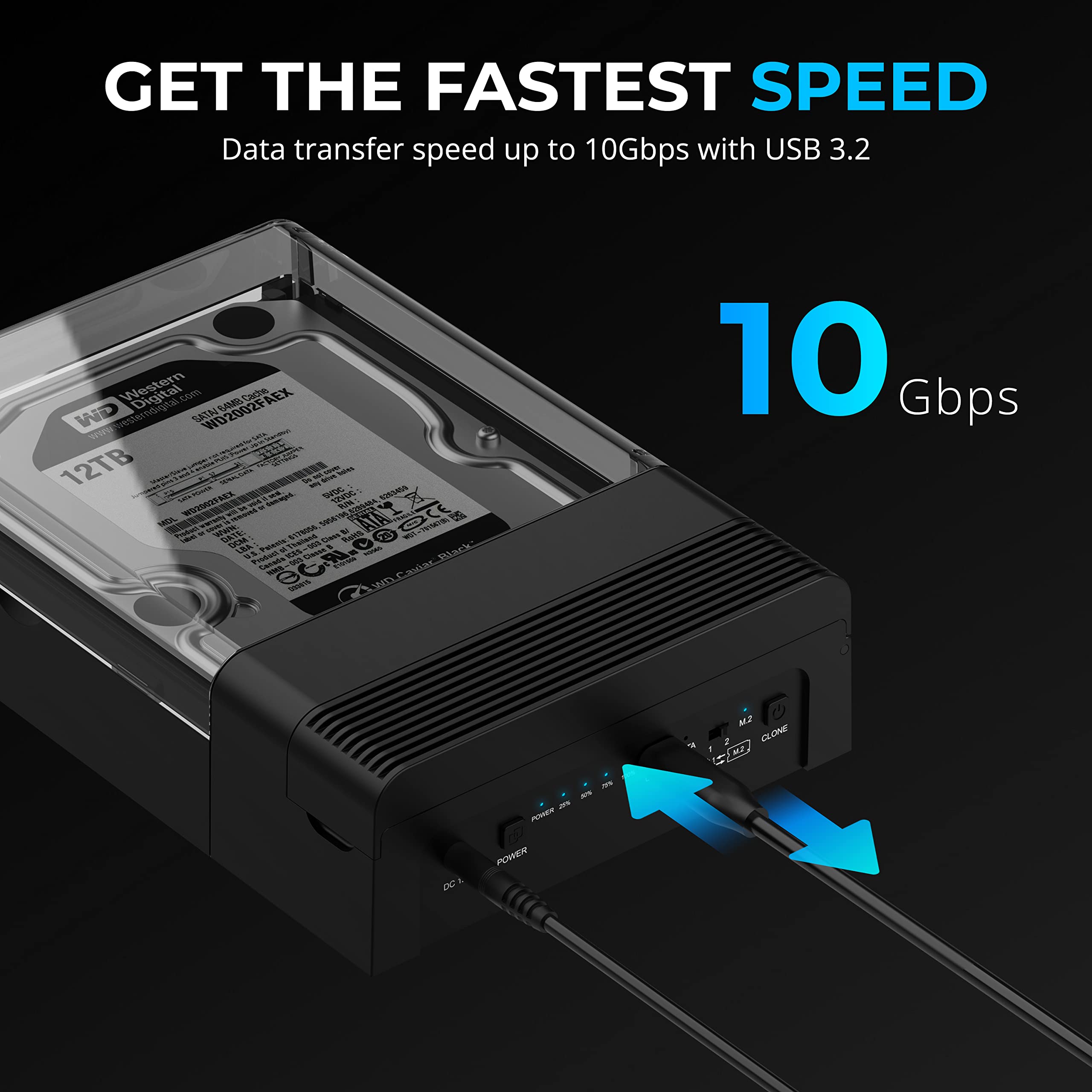 SABRENT M.2 SSD & HDD Festplatten Dockingstation, NVME Gehäuse Festplattengehäuse, 2,5" 3.5" SATA & M2 Dock, Werkzeuglos USB C 10Gbps Docking Station mit Offline Klonen, M 2 Kühlkörper (DS-UFNC) 5