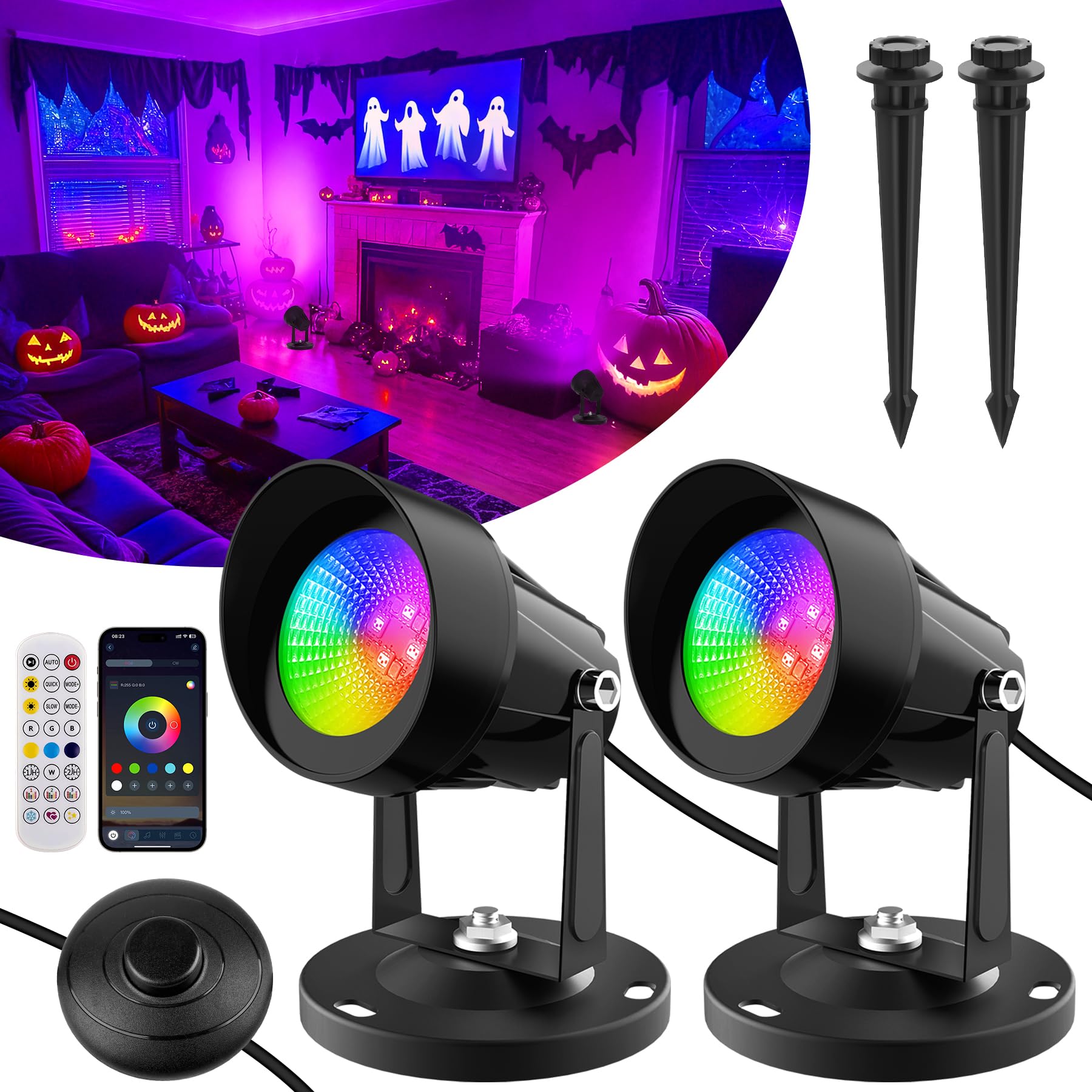 Photo 1 of T-SUN RGB Spotlights Indoor, Led Spot Lights with Smart APP & Remote, Plant Spotlight Indoor Uplights, 16M Colors Floor Light Dimmable Music Sync Timer for Festival Party Tree Decor Home(Set of 2)