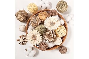 LGFMGWH 17Pcs Vintage Decorative Balls for Potpourri Bowl Filler, Bowl Filler for Table Centerpiece Home Decor, Woven Rattan Wicker Balls, Rattan Wicker Orbs Fillers for Vase Jar Dough Bowl