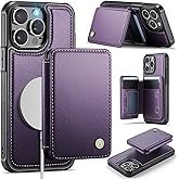 Usroom Compatible with Magsafe for iPhone 14 Pro Wallet Case Magnetic Card Holder, RFID Blocking 2 in 1 Detachable Kickstand Shockproof Case for Women Men, Purple