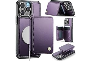 Usroom Compatible with Magsafe for iPhone 14 Pro Wallet Case Magnetic Card Holder, RFID Blocking 2 in 1 Detachable Kickstand Shockproof Cover for Women Men, Purple