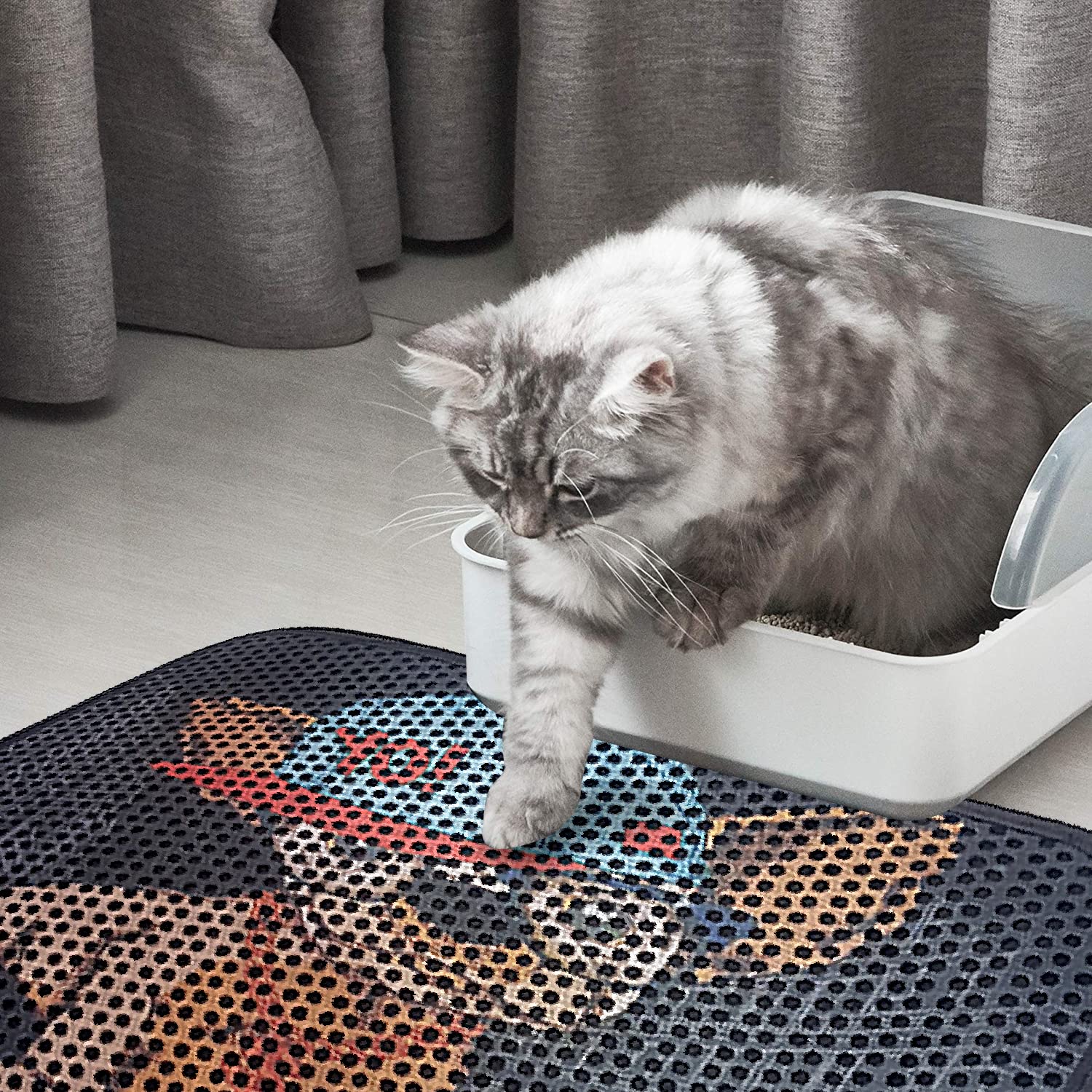 Corelifes Premium Cat Litter Mats, Trapping, Cat Litter Box Mat Scatter Control, Cool Designs with Cute Decorative, 24"x15" Washable, Easy Clean (Sweety)