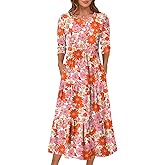 Prinbara Womens 3/4 Sleeve Casual Maxi Floral Dresses 2026 Spring Crewneck A-line Tiered Flowy Summer Boho T Shirt Long Dress