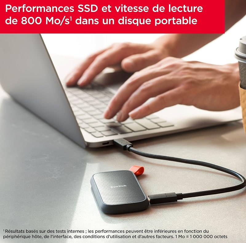 Portable SSD 1 To (Disque SSD Externe, Portable SSD, des vitesses allant jusqu'à 800 Mo/s, Disque NVMe SSD, Robust SSD, Crochet en caoutchouc robuste, Updated Firmware) Gris
