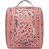 Narwey Cheetah Small Hanging Toiletry Bag Women Travel Makeup Bag Organizer Toiletries Bag for Travel Size Essentials Accessories Cosmetics (Medium, Orange Leopard)