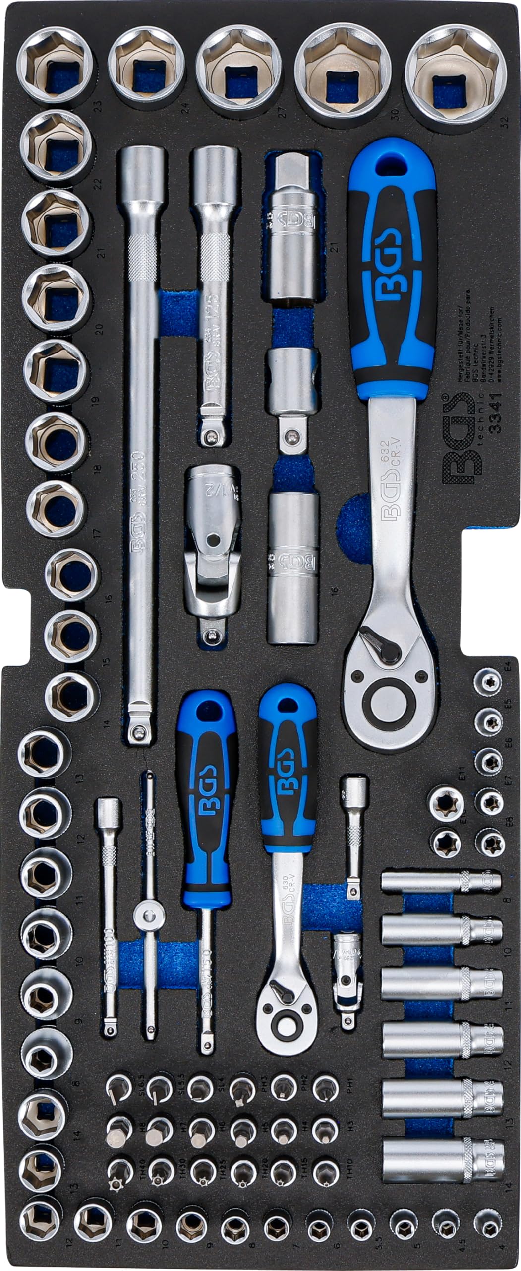 BGS 3341 | Foam Tray for BGS 3312: Socket Set | 12.5 mm (1/2") + 6.3 mm (1/4") | 77 pcs.