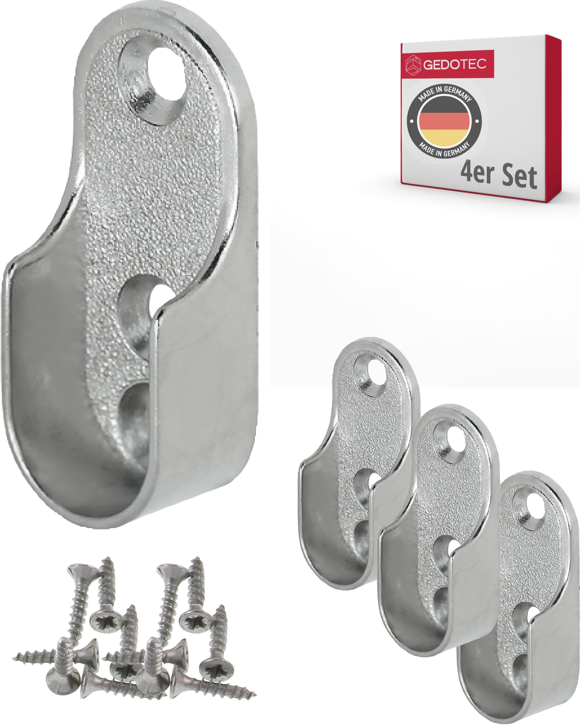 Gedotec Wardrobe Rail Bearing Oval Bracket for Clothes Rail Cupboard 30 x 15 mm OVA Pack of 4 Metal Clothes Rail Holder for Oval Rod Nickel-Plated Steel Wardrobe — image 1