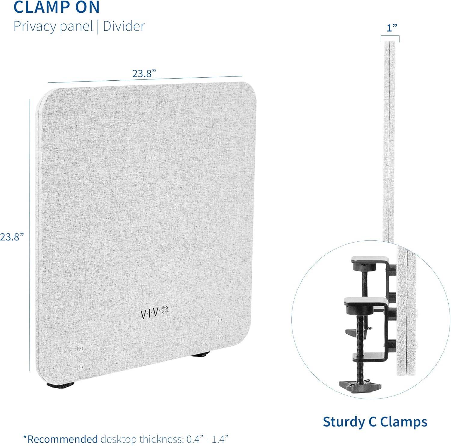 VIVO Gray Clamp-on 24 x 24 inch Privacy Panel, Sound Absorbing Cubicle Desk Divider, Acoustic Partition, PP-1-V024G: Computers & Accessories