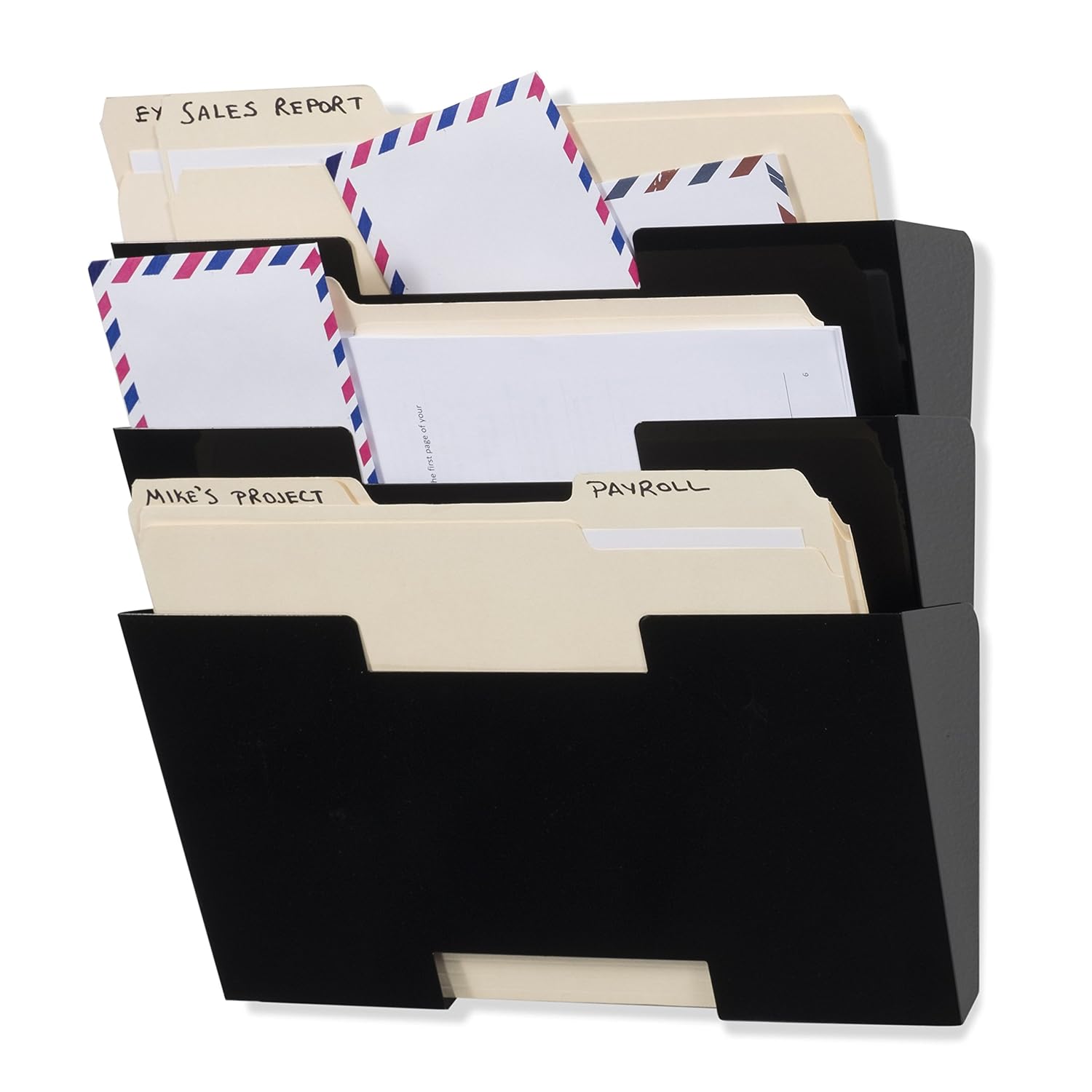 Wallniture Lisbon Black Wall Mounted Steel File Holder Organizer Rack