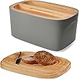 Sonder Los Angeles, Modern Bamboo Fiber (Charcoal) Bread Box for Kitchen Countertop with Reversible Wood Serving Lid, Homemade Bread Bin Storage Container 14.25 x 9.25 x 7in