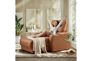 HOLYFIND Home Theater Seating Oversized Recliner Chair Faux Leather Recliner Sofa Comfy Home Theater Chairs Power Recliners with Cup Holder (Brown, Row of 1)