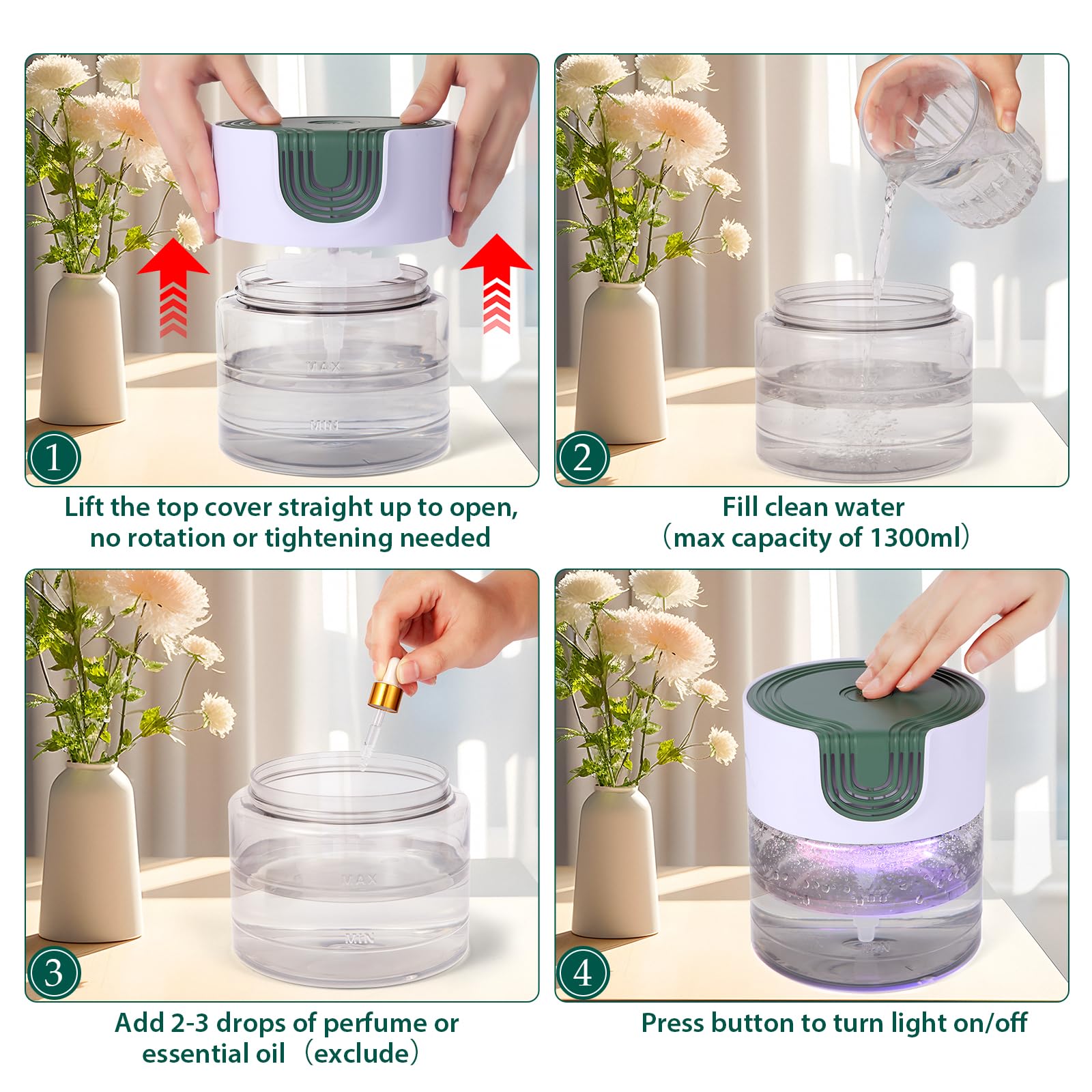 Water Air Purifiers for Home, Quiet Variable Speed Water Based Air Purifier with 7 Color Night Light, Air Washer Humidifier for Home, Bedroom, Office, Pet Odors