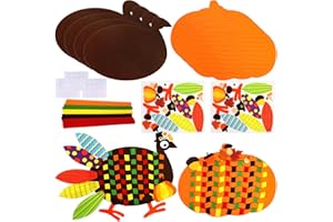 WorldBazaar Thanksgiving Felt Craft Kit 8 Set Fall Weaving Placemat with Maple Leaves Pumpkin Hazelnut for Kids Home Activities Festive Table Accessories Party Supplies