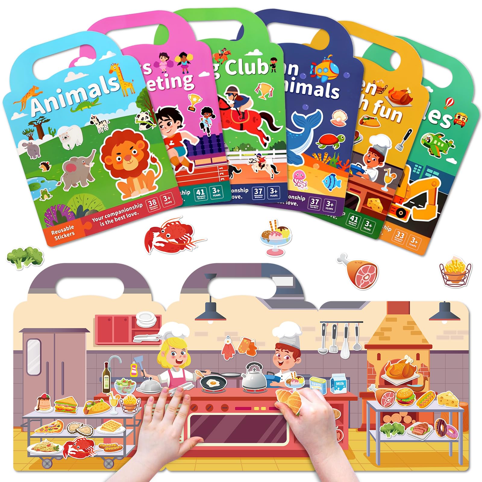 Photo 1 of 6 Sets Reusable Sticker Books for Toddlers 1-3, Puffy Stickers Books for Kids Ages 2-4, Toddler Travel Toys Sticker Activity Book - Toys for Toddler Boy Girl Birthday Gifts