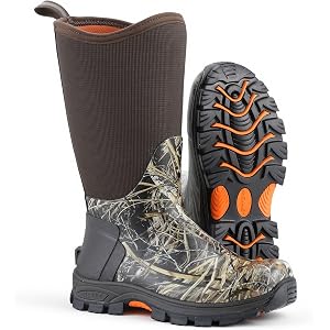 Showave Excursion Men's Rubber Rain Boots Waterproof Mud Boots | Insulated Hunting Boots for Men Waffle Neo-Tech Mud Boots Ga