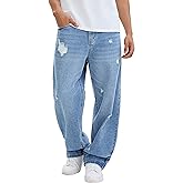 MZNBURAM Men's Y2K Hip Hop Ripped Baggy Jeans Loose Fit Wide Leg Denim Pants Casual Streetwear Trousers