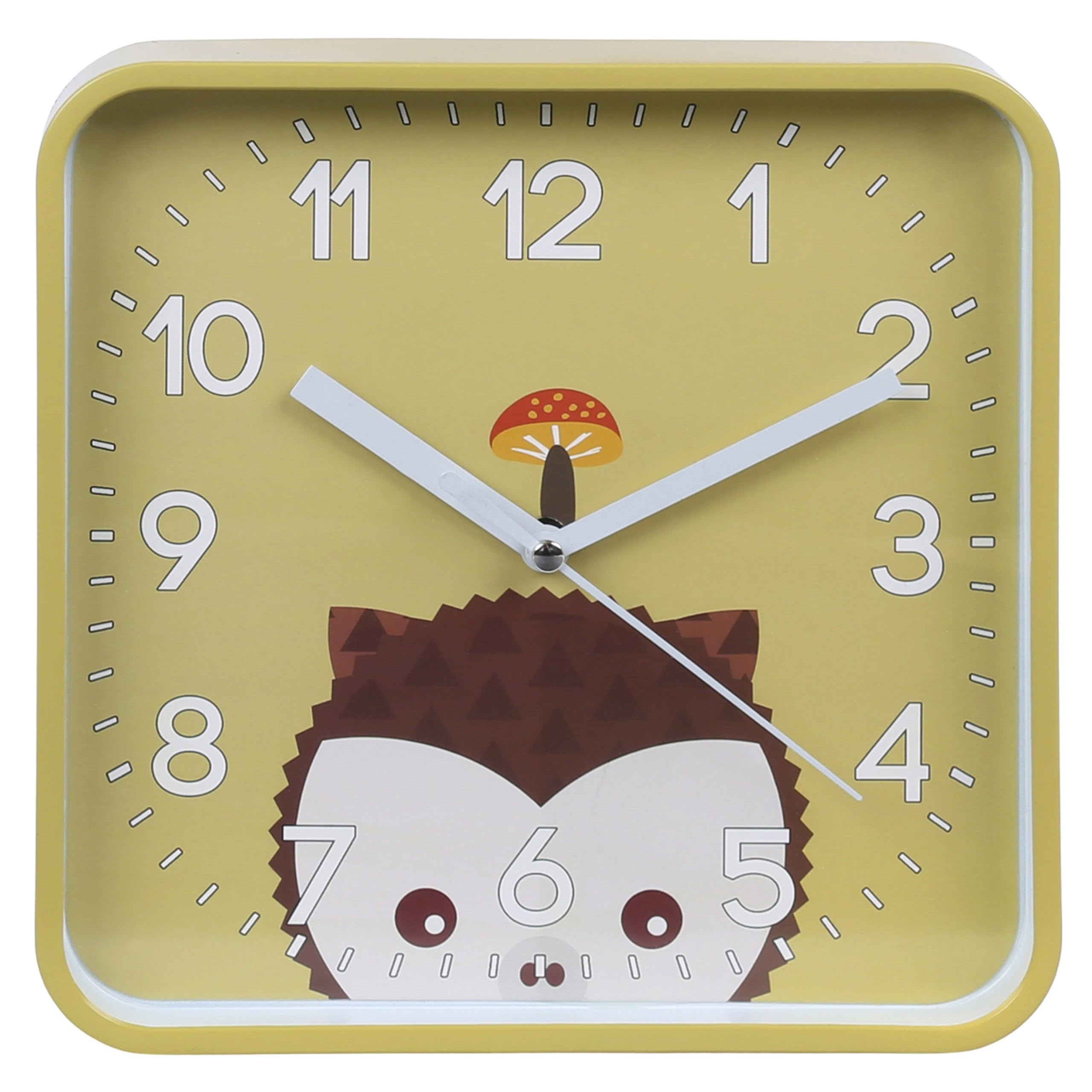 sarcia.eu Hedgehog Wall Clock, Square Analog Clock for Kids 20.2x20.2 cm