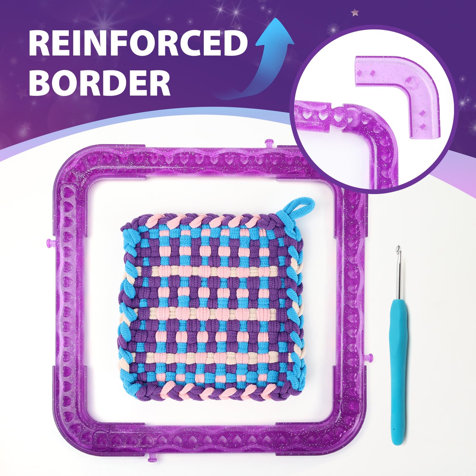 Weaving Loom Kit Toys Crafts - Arts and Crafts for Kids and Adults - Great Birthday Gifts for Girls Ages 6 7 8-12 13 Years Old - Sturdy Frame Potholder Loom Making Kits Portable Box and Craft Loops