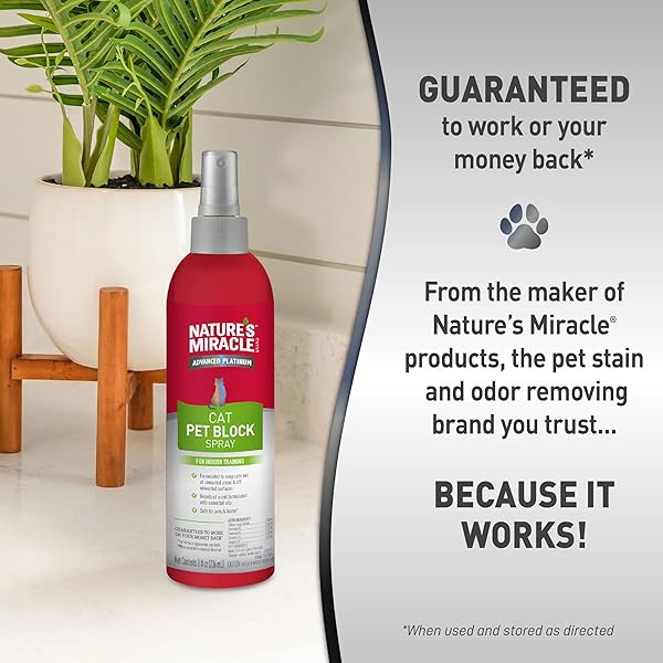 NATURE’S MIRACLE ADVANCED PLATINUM CAT PET BLOCK REPELLENT SPRAY, 8 OUNCES, INDOOR TRAINING AID FOR CATS