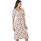 Allegra K Women's Cottagecore Floral Dress Puff Sleeves Smocked Midi Dresses