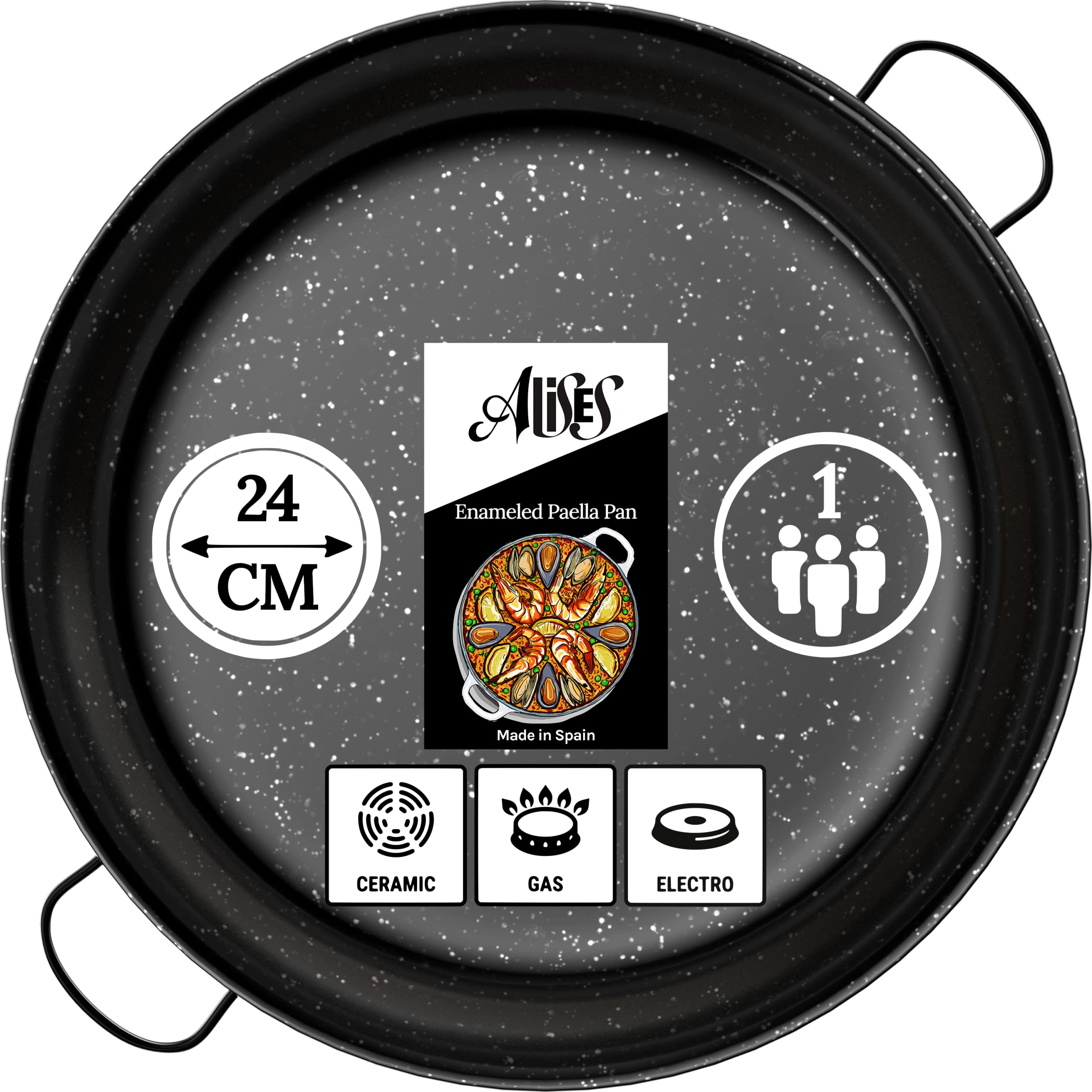Alises - Enamelled Carbon Steel Pan (Naturally Non-Stick) Paella Pan 24 cm - Paella Pan Regular 24 cm