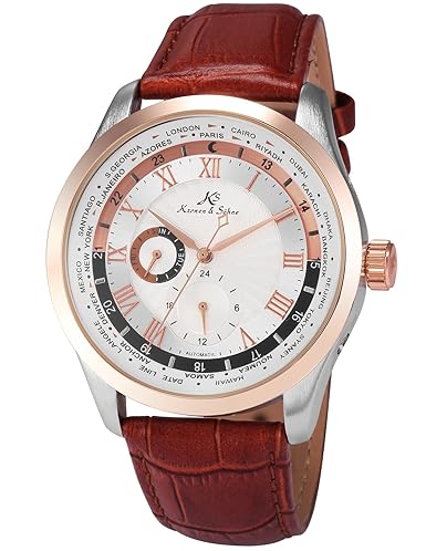 KS Herren Mechanische Armbanduhr Analog Braun Lederband KS302