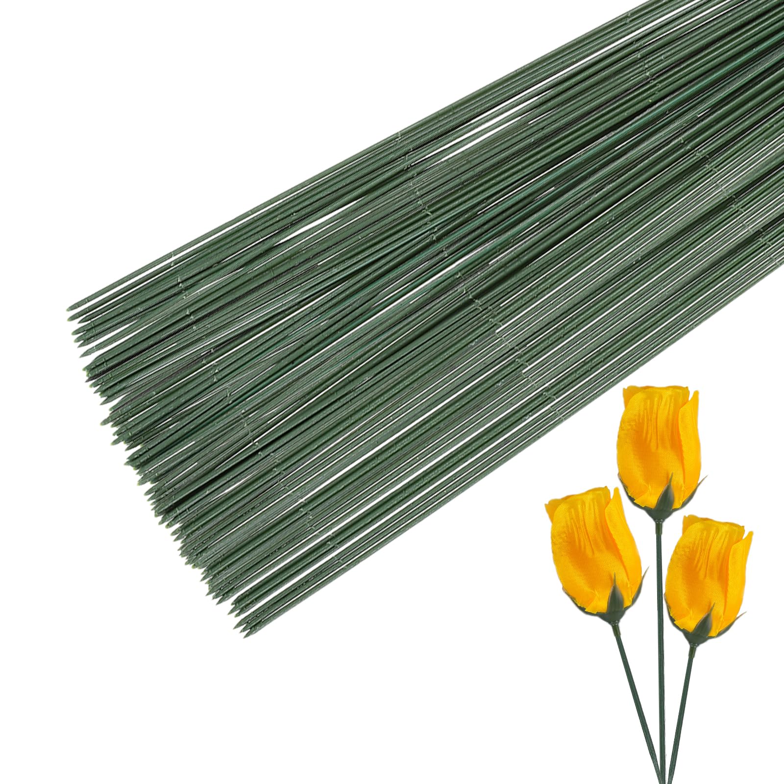 PATIKIL 15 Inch Floral Stem Wire, 200 Pcs Plastic Floral Wire Artificial Flower Rod for Flower Arrangements DIY Crafts Stem Wrapping, Green