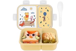 Best Brands Disney Bento Box– Leak-Proof Kids Lunch Box with Divided Compartments & Detachable Spork - Mickey & Minnie, Stitch, & Winnie the Pooh BPA Free Bento Box