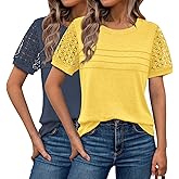 Enunube Womens Tops Summer Loose Casual Crewneck Lace Sleeve T Shirts Fashion Beach Vacation Clothes Cute Blouse 2026
