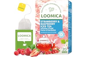 LOOMICA Strawberry & Raspberry Iced Tea, Refreshing & Fruity, Naturally Sweetened, Caffeine-Free, Sweet & Tart Berry Flavor, Perfect for Hot Days, Ideal for Relaxing, 20 Counts
